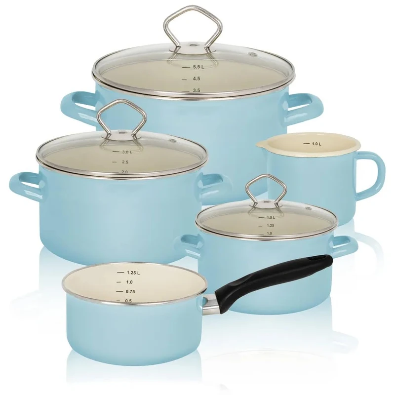 KRUGER Karl 89566PAB Enamel Casserole Set - 5-Piece Pastel Blue