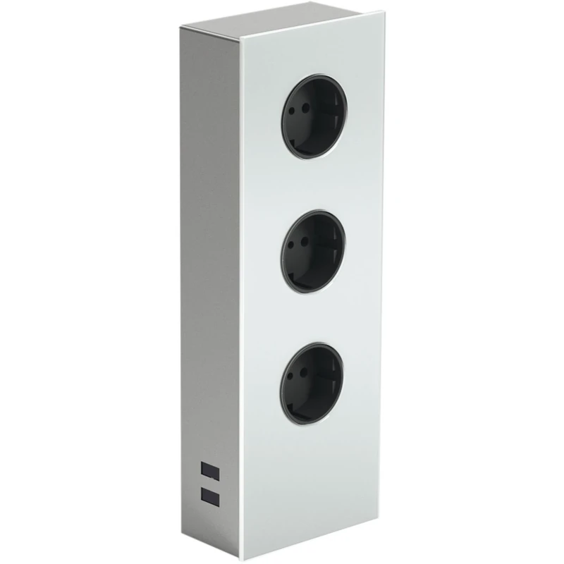 WIPO 42010102200 Power Tower G Stainless Steel/Glass White, 3 x Schuko Sockets, 2 x USB Hole Spacing Sockets, 230 V - Image 1