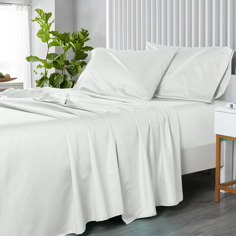 Royal Hotel Bedding Solid White 600-Thread-Count Super-Deep 4pc California-King Bed Sheet Set 100-Percent Cotton, Sateen Solid, Extra Deep Pocket