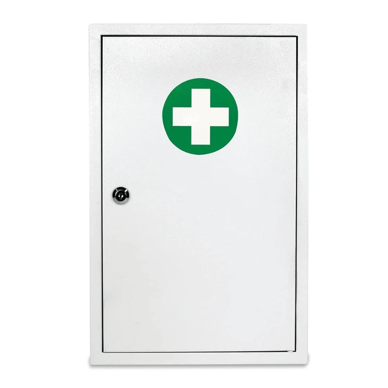 Reliance Medical White Sofia Metal Wall First Aid Emergency Cabinet. Wall Mounted Medical Cabinet To Store Supplies In 2 Spacious compartment - Contains Security Lock. Supplied With a Set of 2 Keys.
