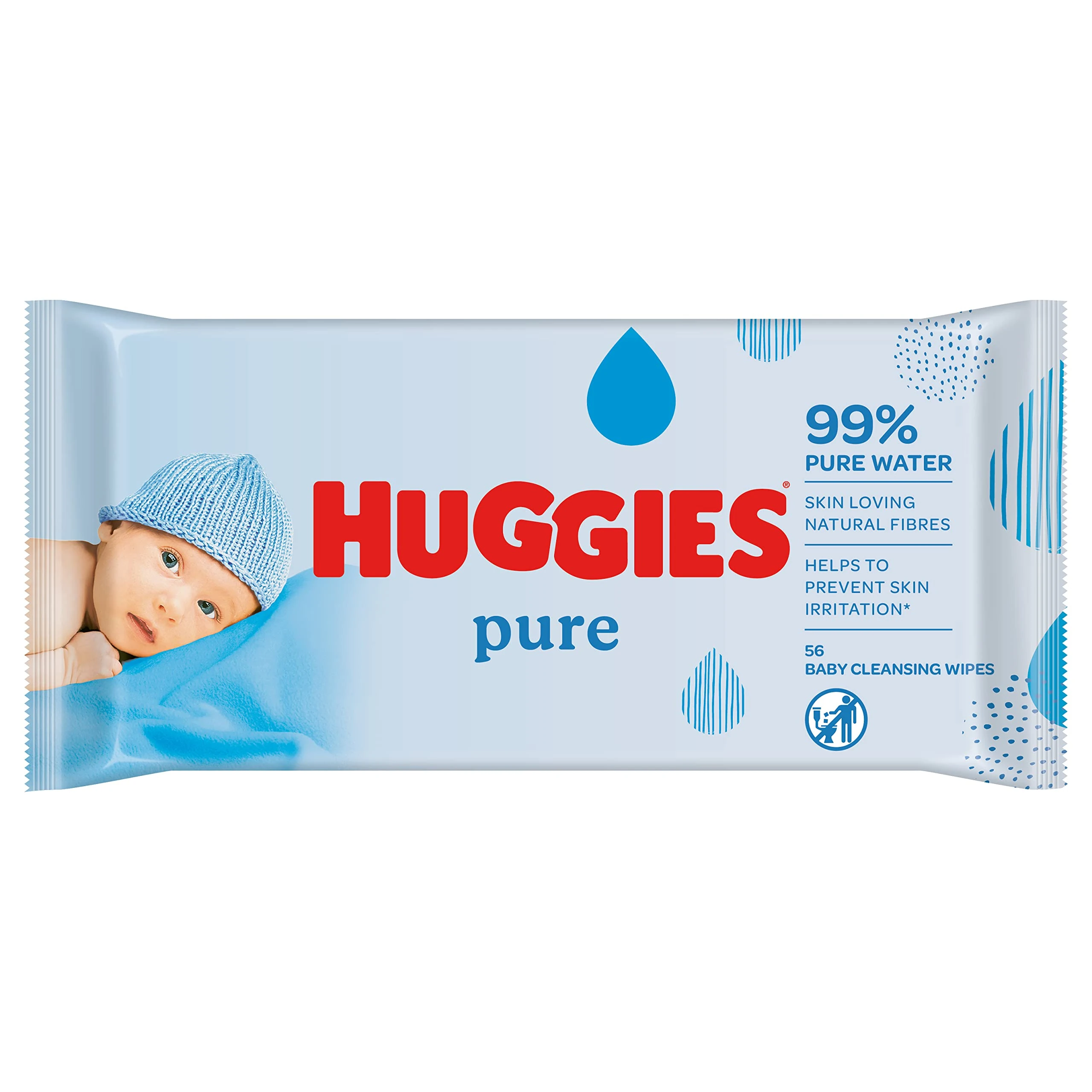 Huggies Pure, Baby Wipes, 56 Wipes - Natural Wet Wipes for Sensitive Skin - 99 Percent Pure Water - Fragrance Free to Clean and Protect