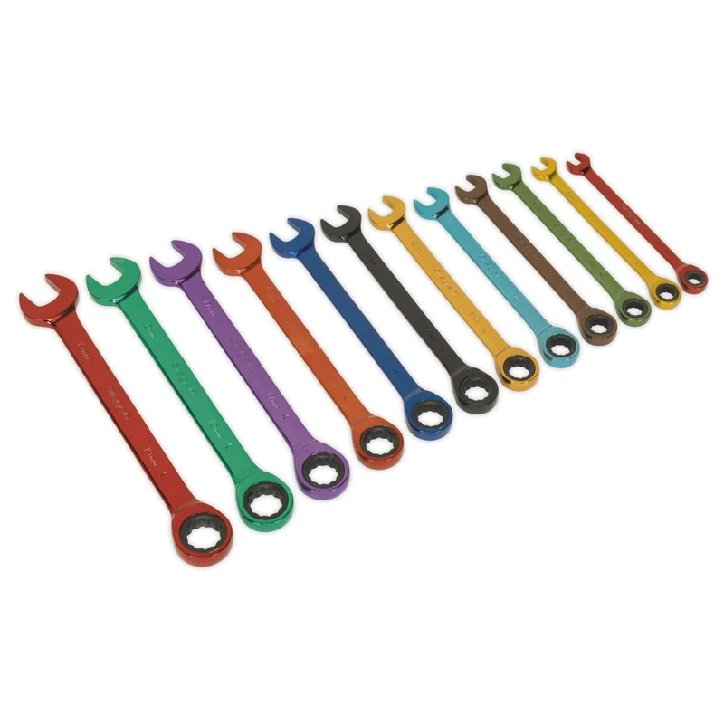 Sealey S01075 Ratchet Combination Spanner Set, Multi-Coloured Metric, 40mm x 245mm x 181mm, 12 Pieces