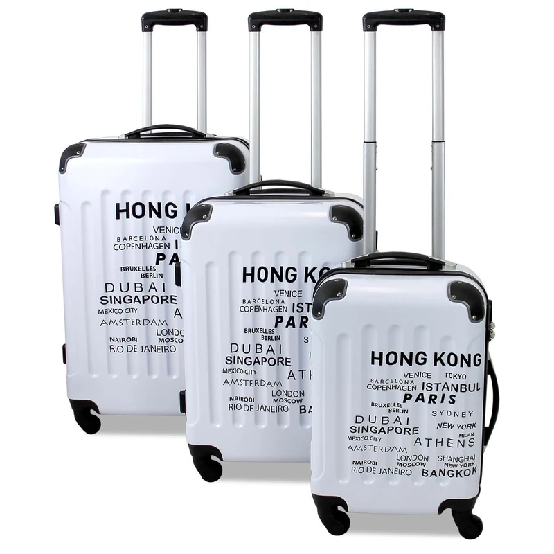 Travel Wheeled Suitcase Set, 3 Pack, 184 Litres, Cities White (White) - 871125256584