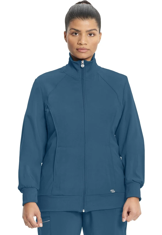 Infinity Women's Zip Front Warm-up Jacket Medical Scrubs, Caribbean Blue, S