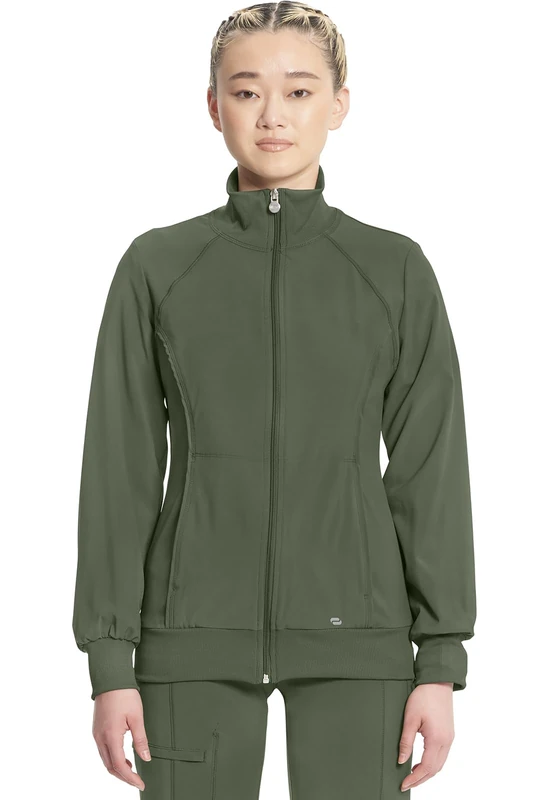 Infinity Women's Zip Front Warm-up Jacket Medical Scrubs, Olive, M - Image 1