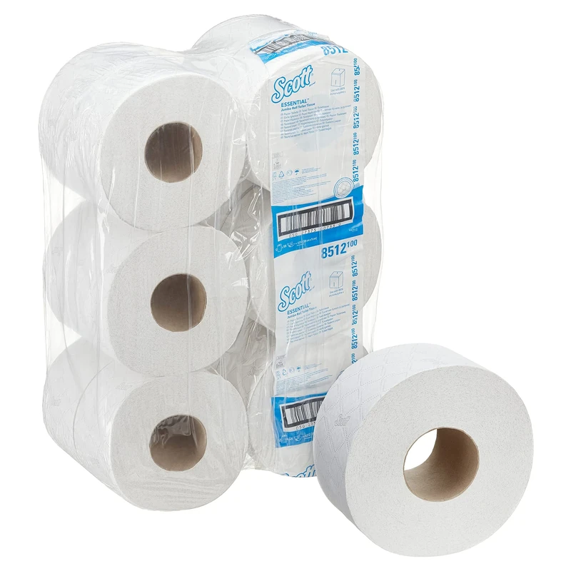 Scott Essential Jumbo Toilet Roll 8512 - Jumbo Roll Toilet Tissue - 12 Rolls x 526 2 Ply Toilet Paper Sheets (2,400m total)