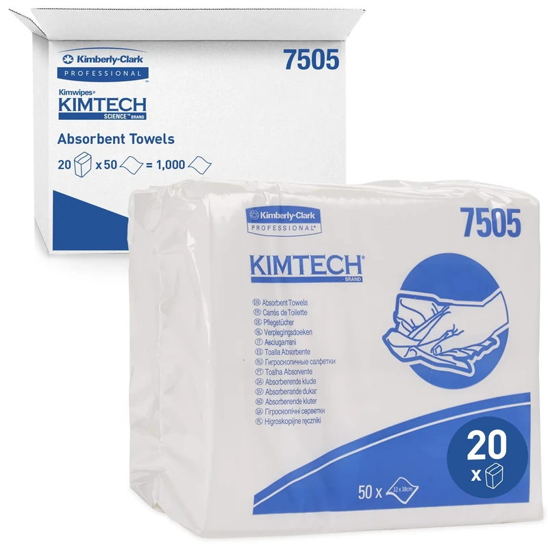 Kimtech Absorbent Folded Towels 7505 - 20 bags x 50 sheets, white