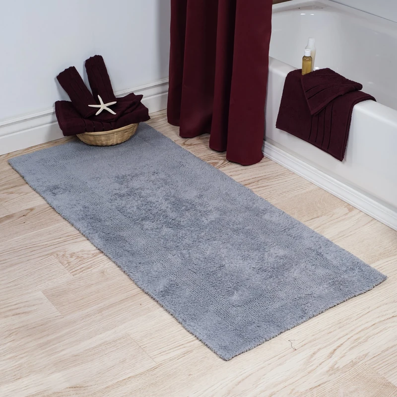 Lavish Home Cotton Bath Mat- Plush 100 Percent Cotton 24x60 Long Bathroom Runner- Reversible, Soft, Absorbent, and Machine Washable Rug (Silver)