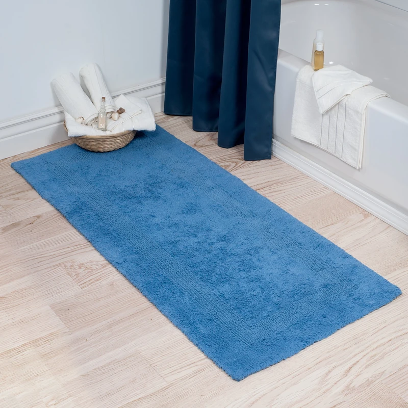 Lavish Home Bath Mat - 60x24-Inch Plush Cotton Bathroom Runner - Machine Washable Bath Mats for Bathroom, Kitchen, or Laundry Room (Blue)