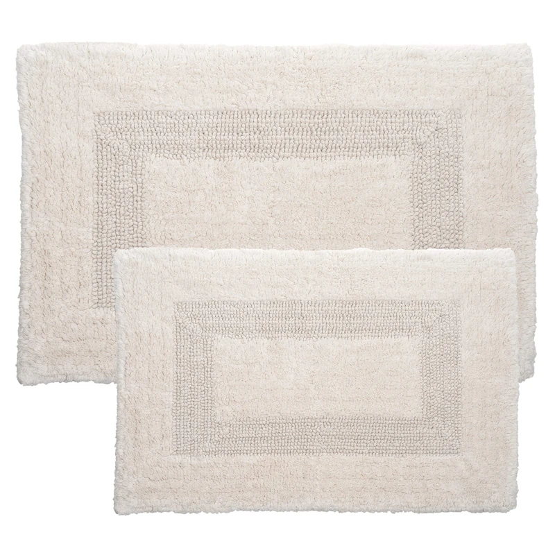 Lavish Home Bathroom Rugs - 2-Piece Cotton Bathroom Mat Set - Machine Washable Bath Mats for Bathroom, Kitchen, or Laundry Room (Ivory)