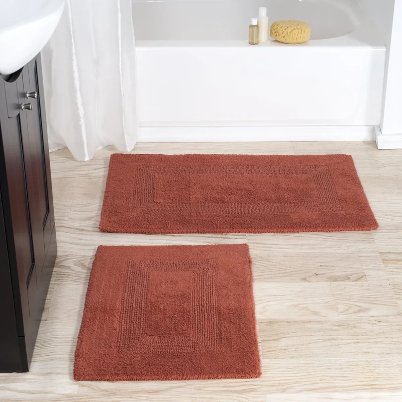 Lavish Home 2-Piece Cotton Bathroom Mat Set - Machine Washable Bath Mats for Bathroom, Kitchen, or Laundry Room (Brick)