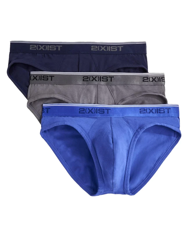 2(X)IST Men's Cotton Stretch No Show Brief 3-Pack, Eclipse/Lead/Dazzling Blue, XL
