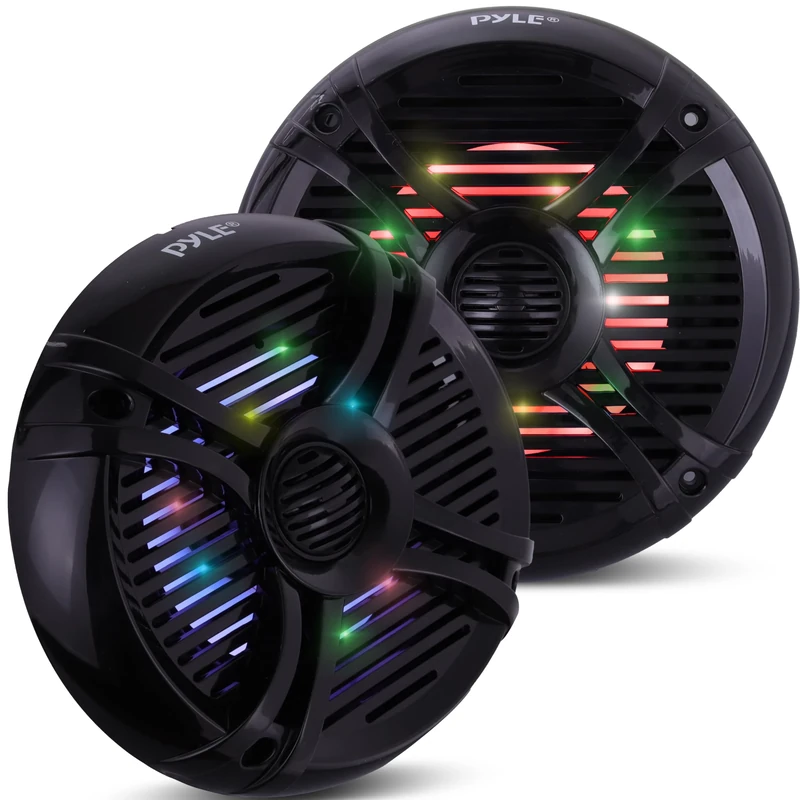 Pyle Dual Waterproof Marine Speakers 16.5cm, 250W Outdoor Car/Boat Radio Stereo Speakers Waterproof/Weatherproof Marine Stereo Speaker System, LED Lights, Wire Grill (Black)