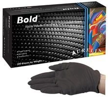 NITRILE GLOVES, POWDERFREE, BLK, M PK100 73997 By AURELIA