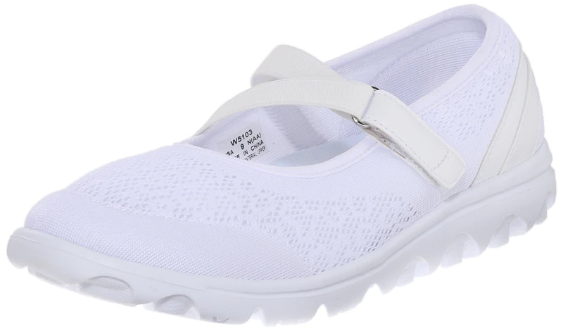 Propét Women's TravelActiv Mary Jane Flat, White, 5 UK
