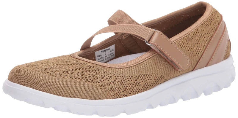 Propét Women's TravelActiv Mary Jane Flat, Honey, 8 UK