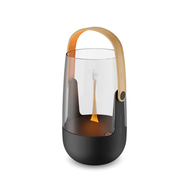 Stadler Form Sophie Aroma Diffuser & Lantern for Indoor and Outdoor Use Emits Essential Oils of Your Choice, Illuminated with Flame Effect, Battery Operated up to 11 Hours, Black with Bamboo Handle