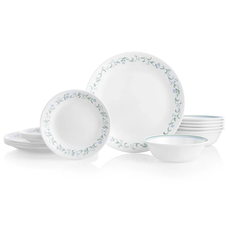Corelle 18-Piece Dinner Set, Country Cottage, Blue and White Service for 6, Chip Resistant Dinnerware, Includes 26cm Dinner Plates, 17cm Salad/Side Plates and 530ml Soup/Cereal Bowls