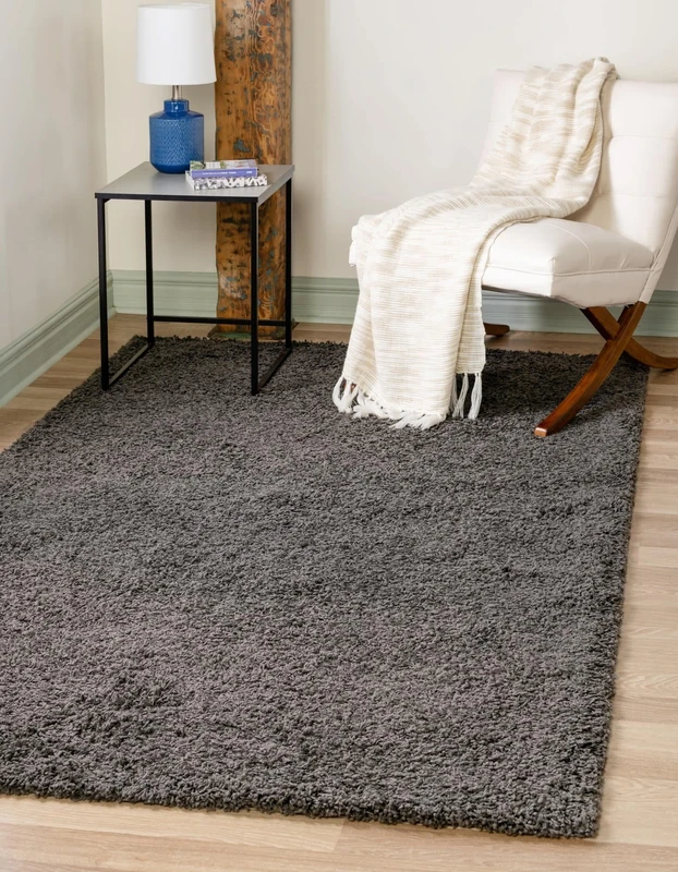 Unique Loom Solo Solid Shag Collection Area Rug- Modern Plush Rug Lush & Soft (5' 0 x 8' 0 Rectangular, Graphite Gray) - Image 1