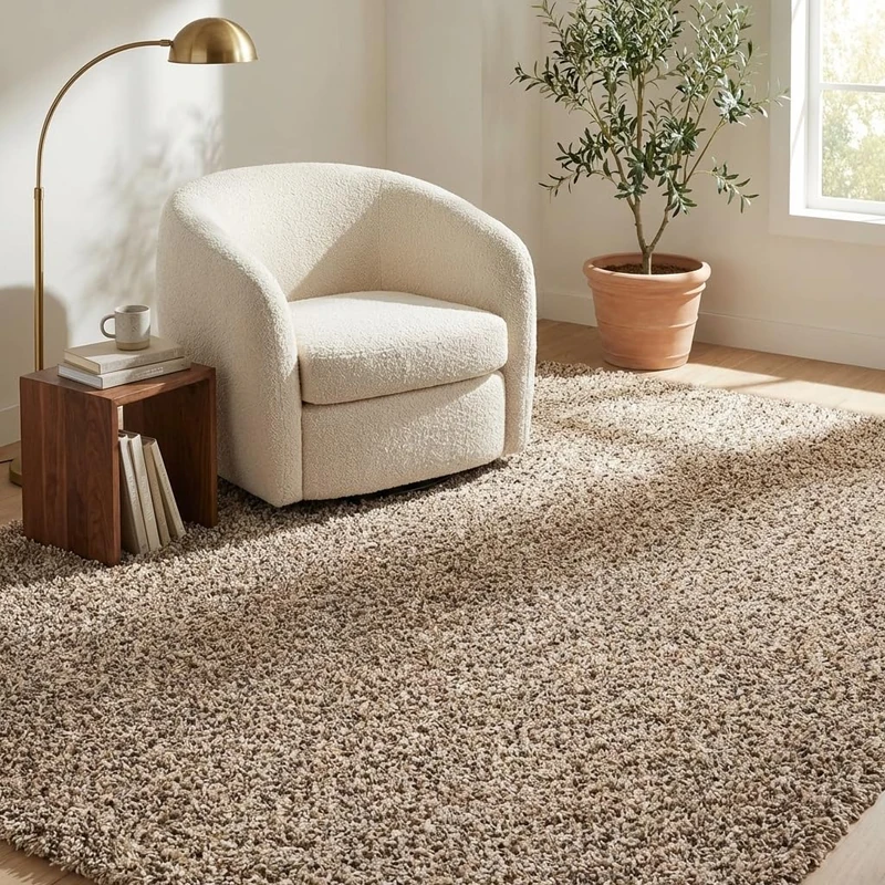 Unique Loom Solo Solid Shag Collection Area Rug- Modern Plush Rug Lush & Soft (5' 0 x 8' 0 Rectangular, Taupe) - Image 1