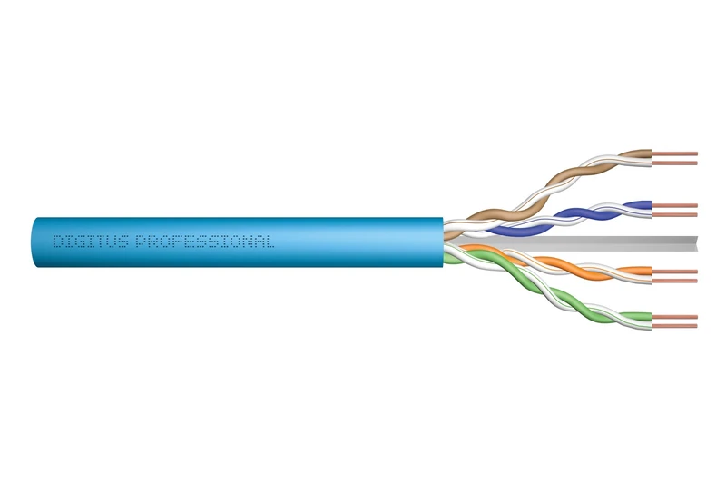 DIGITUS 305 m Cat 6A Network Cable - U-UTP Simplex - BauPVO Eca - LSZH Halogen Free - 500 MHz Copper AWG 23/1 - PoE+ Compatible - LAN Cable Installation Cable Ethernet Cable - Blue