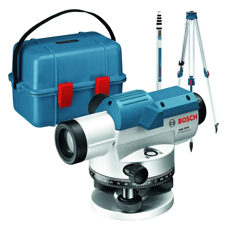 Bosch Professional Optical Level GOL 26 D (26x Magnification, Unit of Measure: 360 Degrees, Range: up to 100m, Measuring Rod GR 500, Tripod BT 160, in Carrying case)