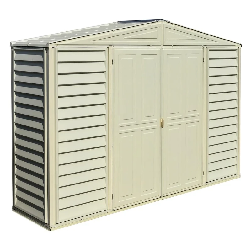 Duramax SidePro 10 x 3 (2.70 m2) Plastic Garden Storage Shed with Metal Foundation Kit, Skylight kit included, Strong Metal Roof Structure, Maintenance-Free Vinyl Shed - Ivory