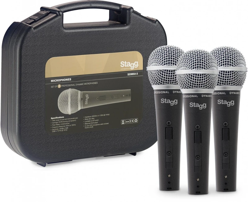 Stagg SDM50-3 Set of 3 Professional Dynamic Microphones