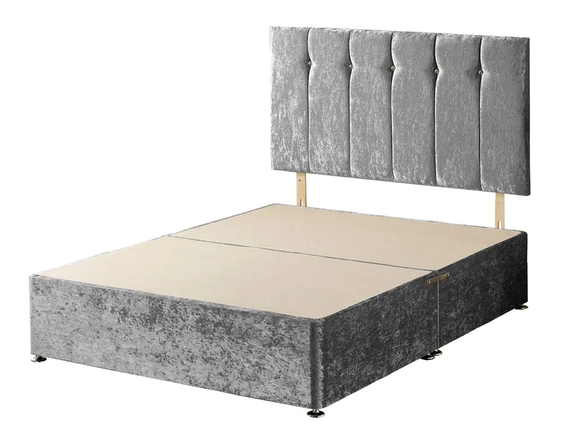 Somnior Beds Velvet Windsor Divan Base with Headboard, Fabric, Silver, Single