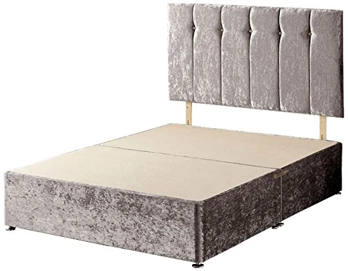 Somnior Beds Velvet Windsor Divan Base with Headboard, Fabric, Silver, Super King