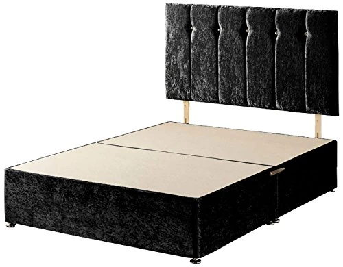 Somnior Beds Velvet Windsor Divan Base with Headboard, Fabric, Black, King
