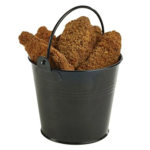 Genware Galvanised Steel Serving Bucket Black 10cm - Set of 12 - Mini Bucket for Use as a Chip Bucket or Ash Tray