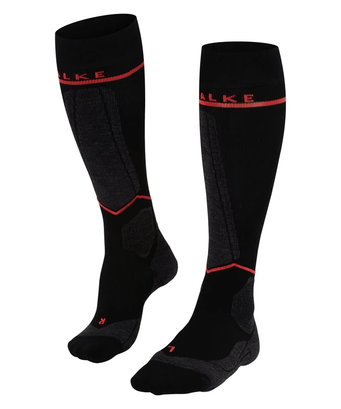 FALKE Women's SK Energizing Wool W Kh Breathable With Compression 1 Pair Skiing Socks, Black Black-Neon Red 3178, 2.5-5