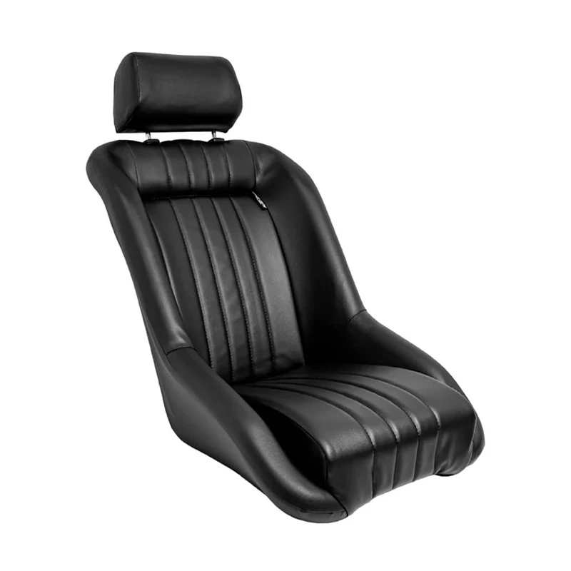 AutoStyle Sport seat 'Classic' - Black Synthetic leather - Non-reclinable back-rest + Head-rest - incl. slides