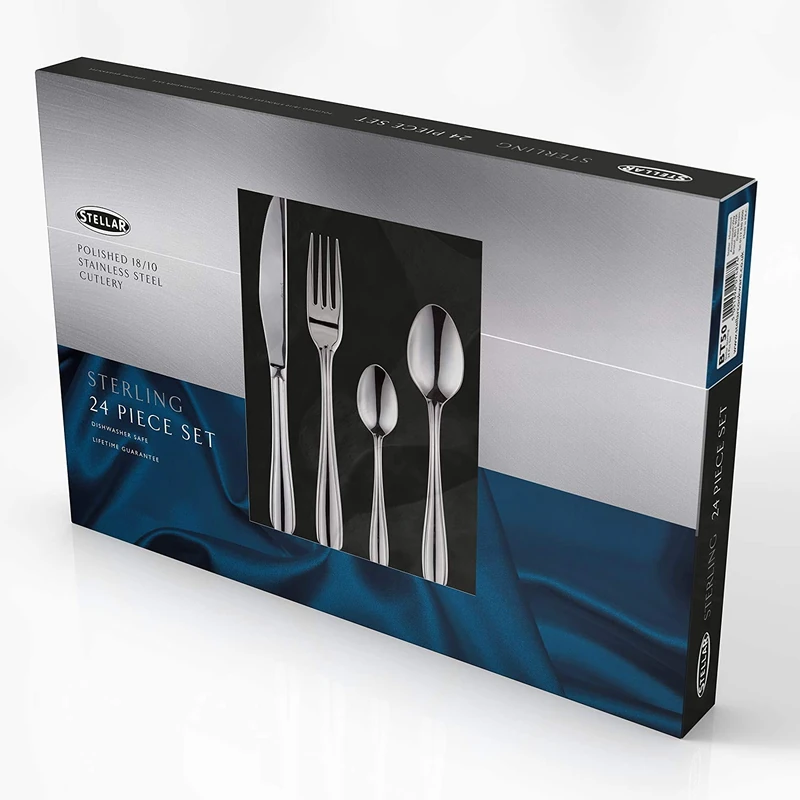 Stellar Sterling 24-Piece Stainless Steel Cutlery Set for 6 People, Dishwasher Safe