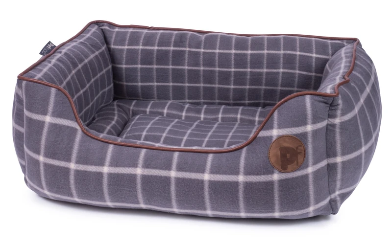 Petface Grey Window Pane Check Square Dog Bed with Reversible Cushion, Machine Washable, Large (Pack of 1)