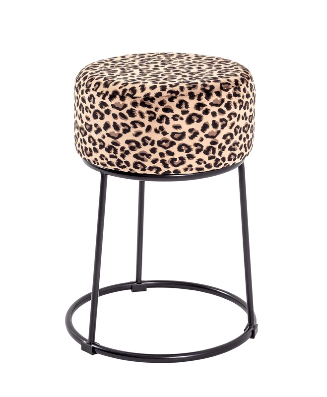 HAKU Möbel Stool Motif, Black, Mdf, Metal, Fabric - Size: H 46 cm X Ø 30 cm, Style: Art Deco