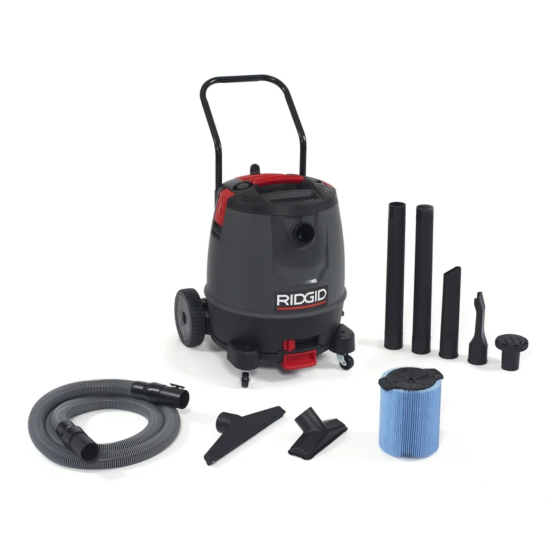 RIDGID 50338 1650RV Motor-on-Bottom Wet Dry Vacuum, 16-Gallon Shop Vacuum with Cart, 6.5 Peak HP Motor, Large Wheels, Pro Hose, Drain, Blower Port Red