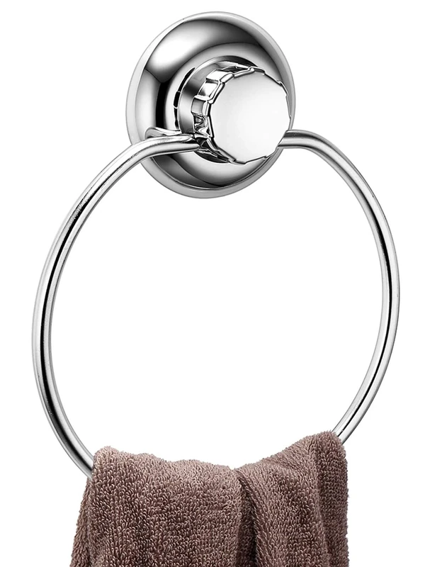 MaxHold No-Drilling/Suction Cup Round Towel Ring - Vaccum System - Stainless Steel Never Rust - for Bathroom & Kitchen