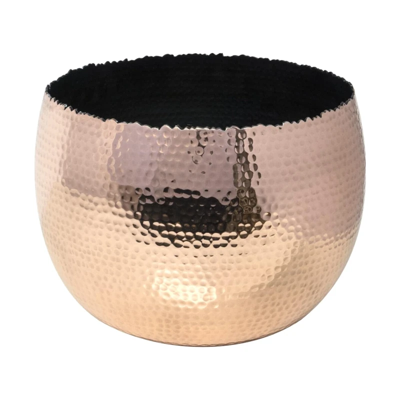 Ivyline Round Hammered Planter Bowl in Copper / Black - UV Stable & Waterproof Premium Quality Indoor Iron Decorative Flower Plant Pot - H21cm x D30cm