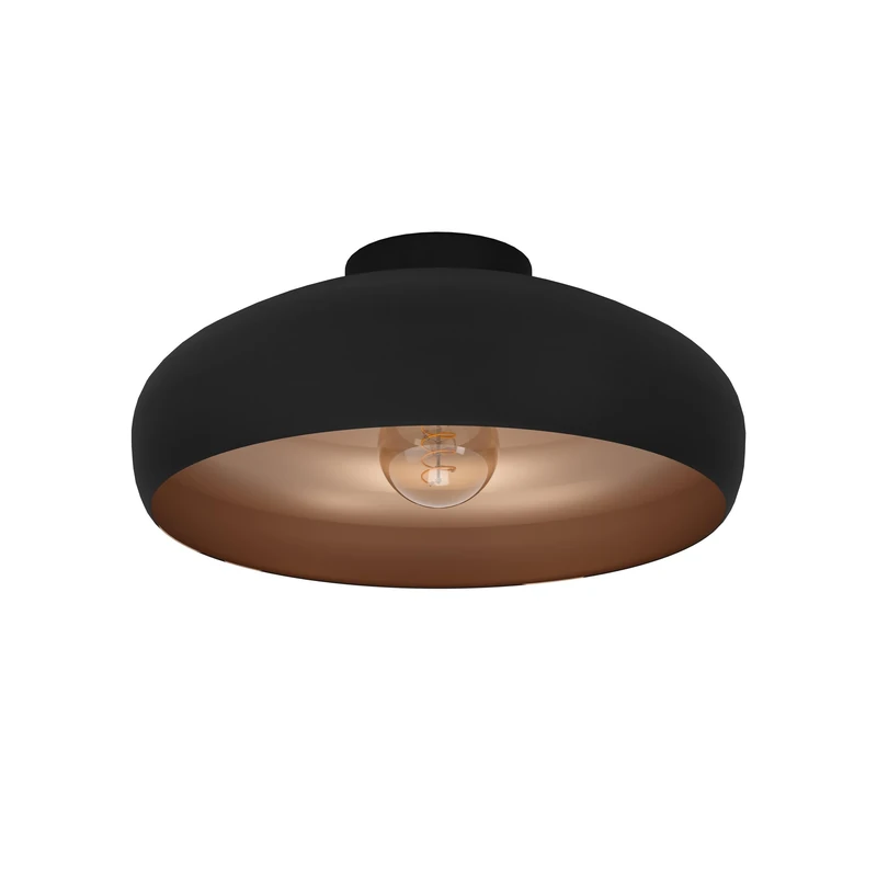 Eglo Mogano Vintage/Industrial Design Ceiling Light, Black Steel and Copper Coloured Kitchen or Hall Lighting, Ceiling-Mounted with E27 Socket