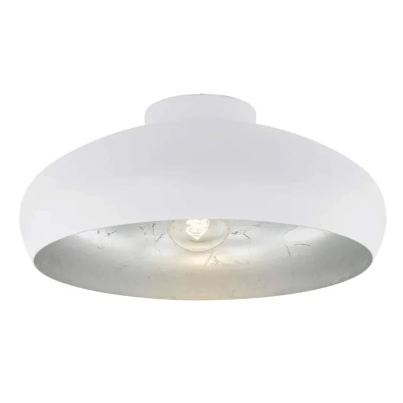Eglo Mogano Vintage Flush Ceiling Light, Industrial Design White and Silver Steel Ceiling Lamp, Living Room, Kitchen, Hallway Lighting, E27 Socket