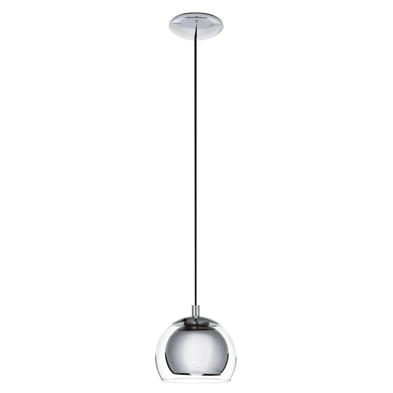 Eglo Pendant Light Rocamar, 1-Light Hanging Lamp, Metal Pendant Lamp in Chrome and Clear Glass, Dining Table Light, Hanging Living Room Lamp with E27 Socket