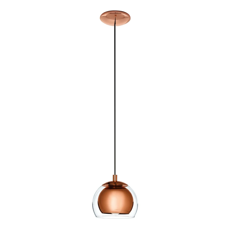 Eglo Rocamar Pendant Lamp, Copper-Coloured Metal and Clear Glass Ceiling Light, Dining and Living Room Hanging Lighting, E27 Socket