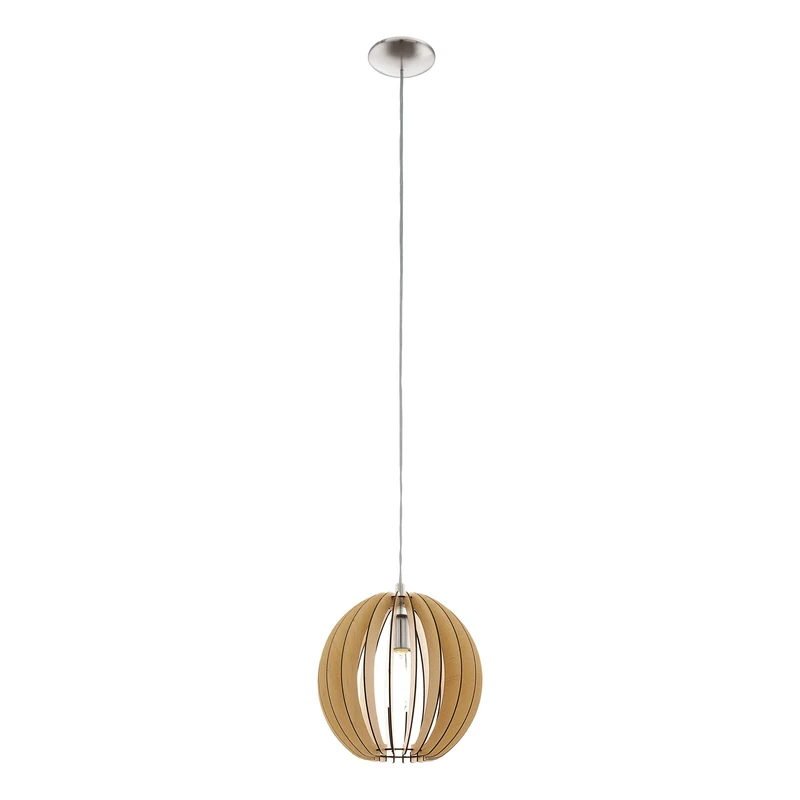 Eglo Pendant Light Cossano, 1-Light Hanging Lamp Vintage, Pendant Lamp Made of Steel and Wood in Matte Nickel, Maple, Dining Table Lamp, Hanging Living Room Lamp with E27 Socket, Ø 30 cm