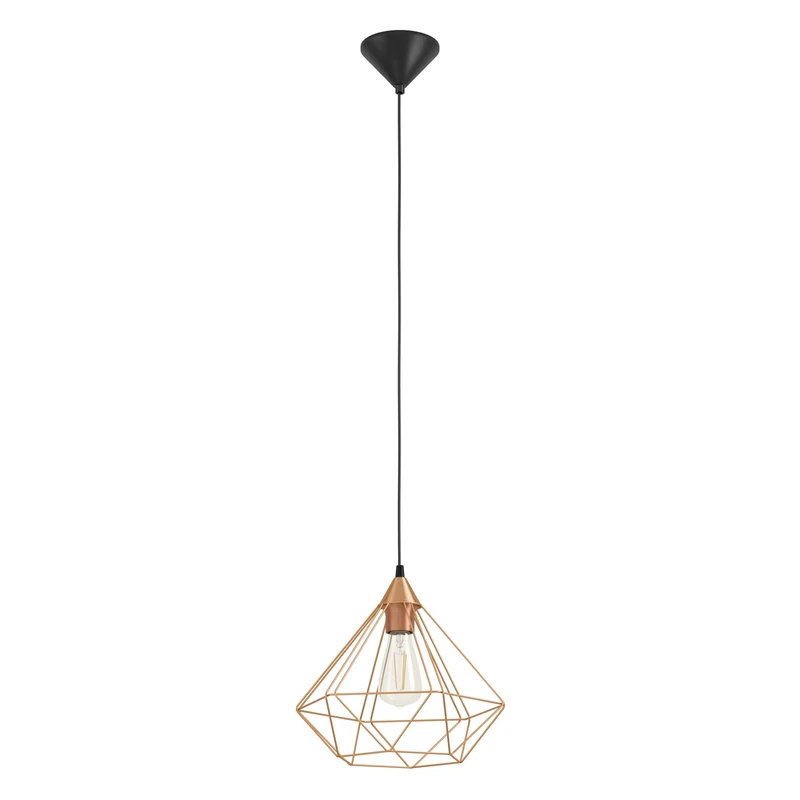 Eglo Tarbes Vintage Pendant Lamp, Retro Hanging Light in Copper Coloured Steel and Black Plastic, E27 Socket, Ø 32,5 cm (12.7")