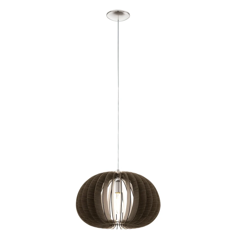 EGLO Cossano Pendant Light, Dining Room Lamp, Wooden Dining Room Lamp in Brown, Metal in Silver, E27 Socket, Height 150 cm, Diameter 45 cm