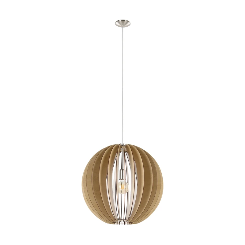 EGLO Cossano Pendant Light, 1-Bulb Vintage Pendant Light Made of Steel and Wood in Nickel Matt, Maple, Dining Table Lamp, Living Room Lamp Hanging with E27 Socket, Diameter 50 cm