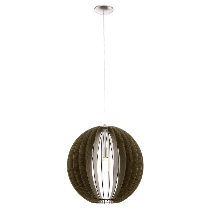 Eglo Pendant Light Cossano, 1-Light Hanging Lamp Vintage, Suspension Lamp Made of Steel and Wood in Matte Nickel, Dark Brown, Dining Table Lamp, Living Room Hanging Light with E27 Socket, Ø 50 cm