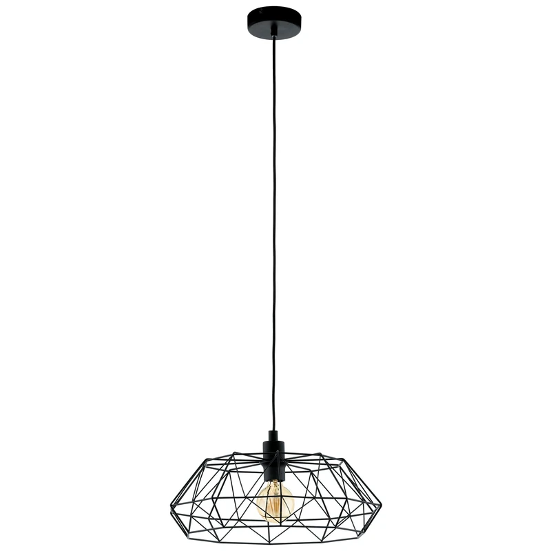 Eglo Carlton 2 Pendant Lamp, Single-Light Vintage Pendant, Retro Steel Hanging Lamp, Colour: Black, Socket: E27
